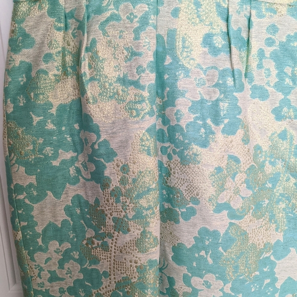 Tahari dress in aqua/gold print - Picture 2 of 6